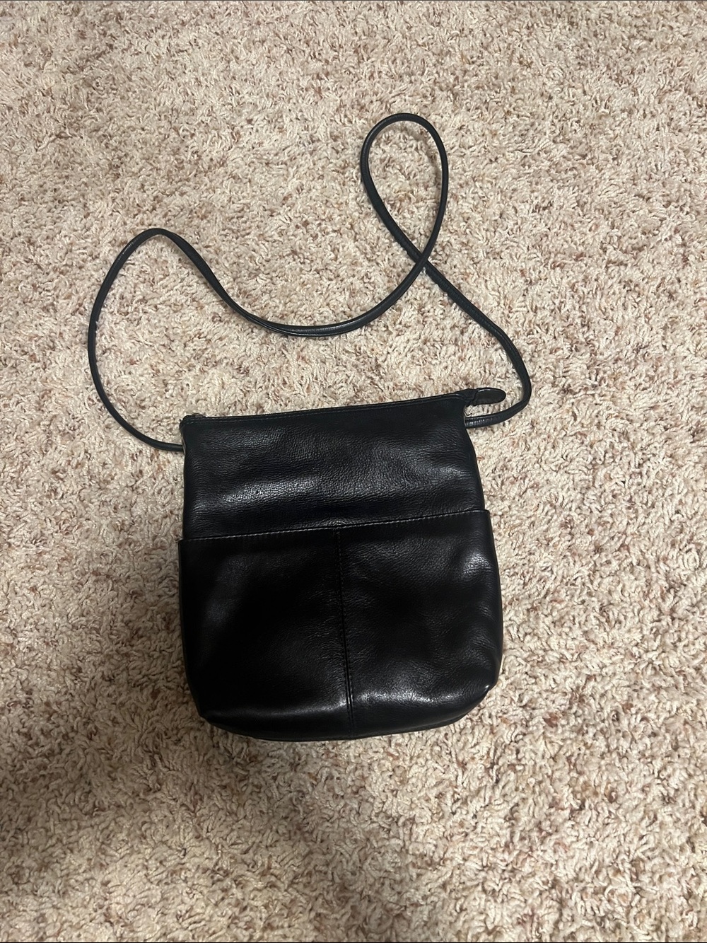 Classic Black Leather Crossbody Bag - Minimalist Women’s Shoulder Purse